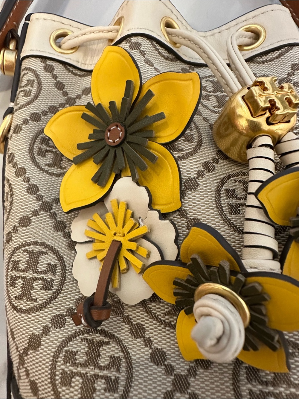 Tory Burch T Monogram Braided Floral Mini Bucket Bag - Picture 7 of 16